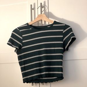 Ribbed green and white striped crop